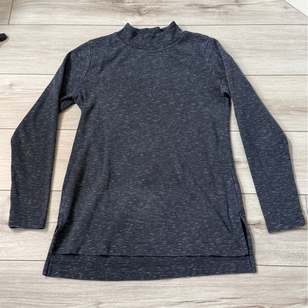 Duluth Trading Co Womens Space Dye Mock Neck Tunic Top Charcoal Grey Small